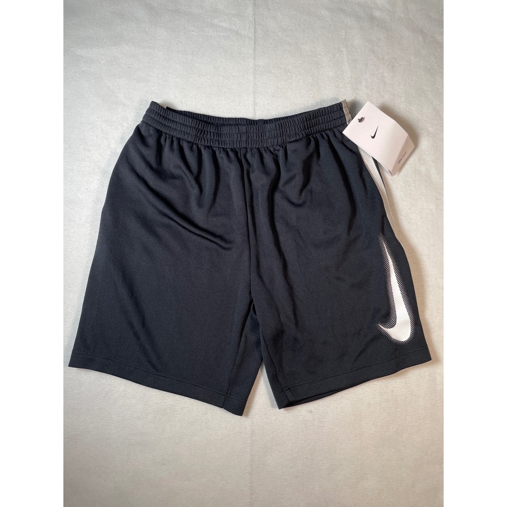 Nike Dri-FIT Kids Athletic Shorts Black White Swoosh Striped Size M New
